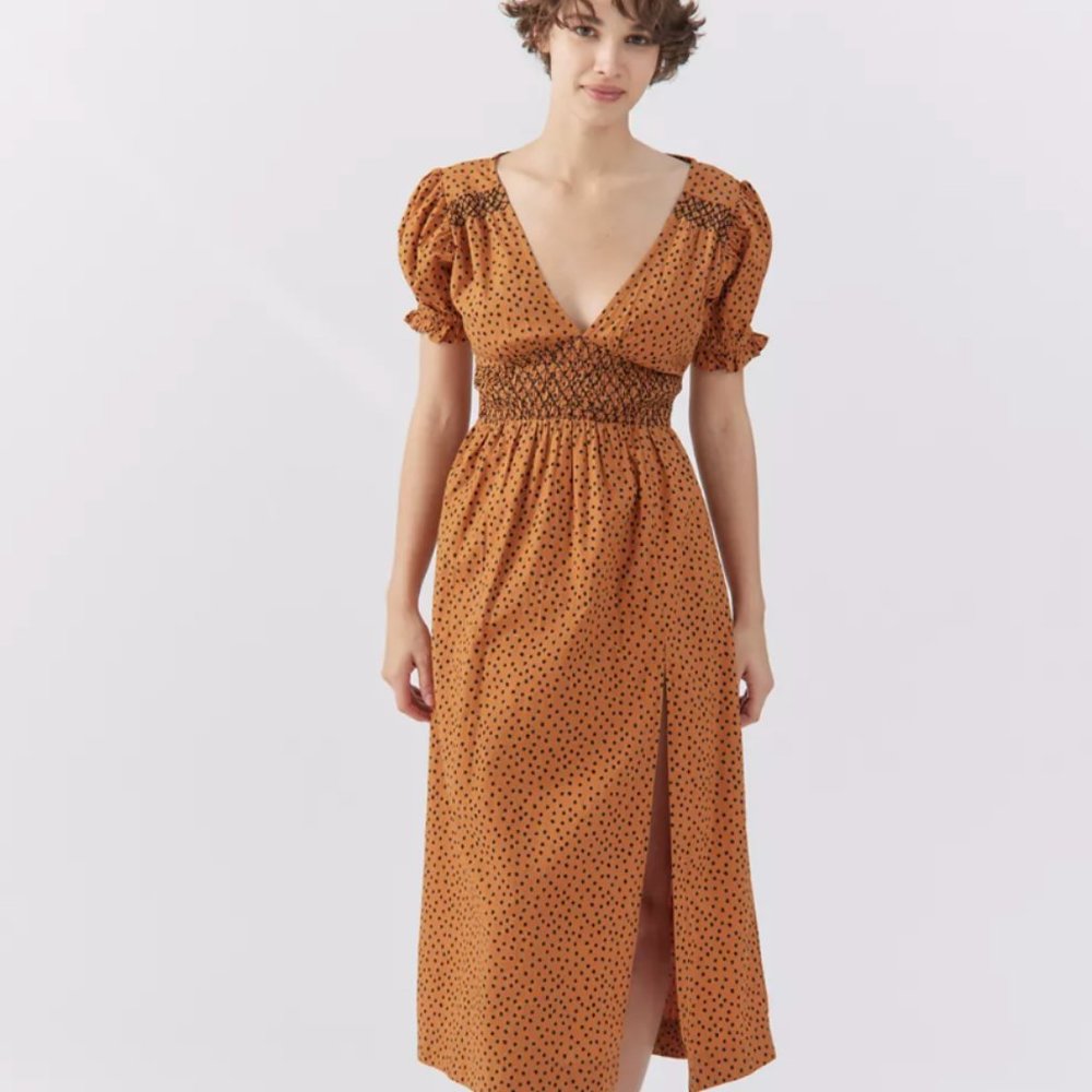 Urban Outfitters Rust Polka Dot Midi Dress